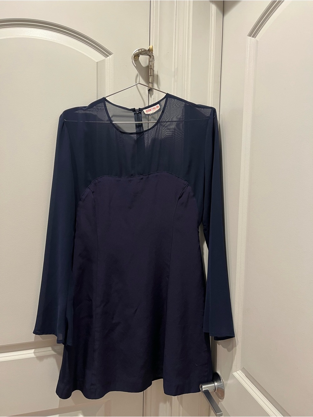 Jerome Dreyfuss Navy Long-Sleeve Mesh Yoke Mini Dress